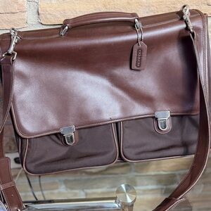Vintage Coach Brown Leather & Nylon Unisex Briefcase Laptop Messenger Bag